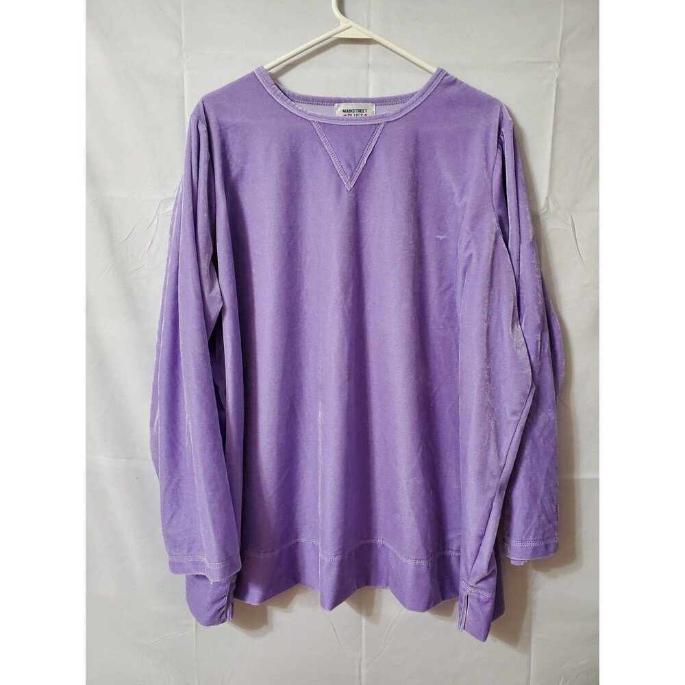 Vintage Mainstreeet Blues Shirt Woman's 2X Velour Velvet Long Sleeve Purple